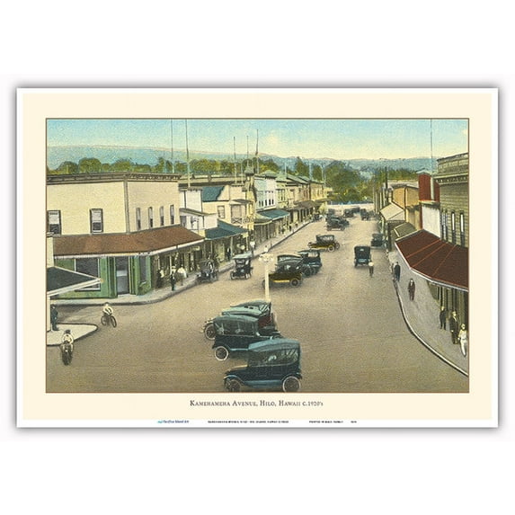 Kamehameha Avenue Hilo - Big Island Hawaii - Vintage Hawaiian Travel Poster c.1920s - Master Art Print 10in x 14in