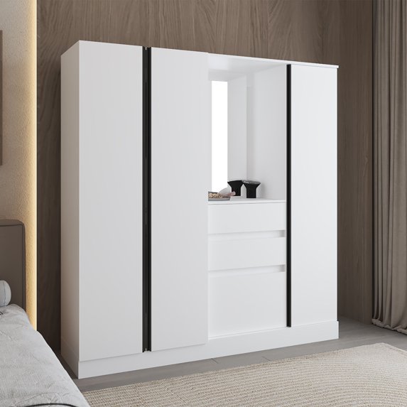 Kamelot 1,80 Armoire With Double Doors, Hanging Rod And Interior Shelves