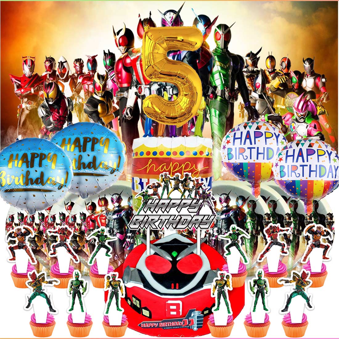 Kamen Rider 5th Tableware Balloons Cake Toppers Backdrop Banner ...