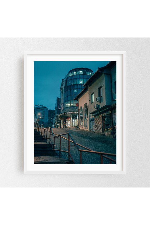 Kamenička, Belgrade 02 - Savski Venac Serbia Photography Street Photography City Architecture Nightlife Travel Poster Vintage White Framed Wall Art Print 6 x 8 inches