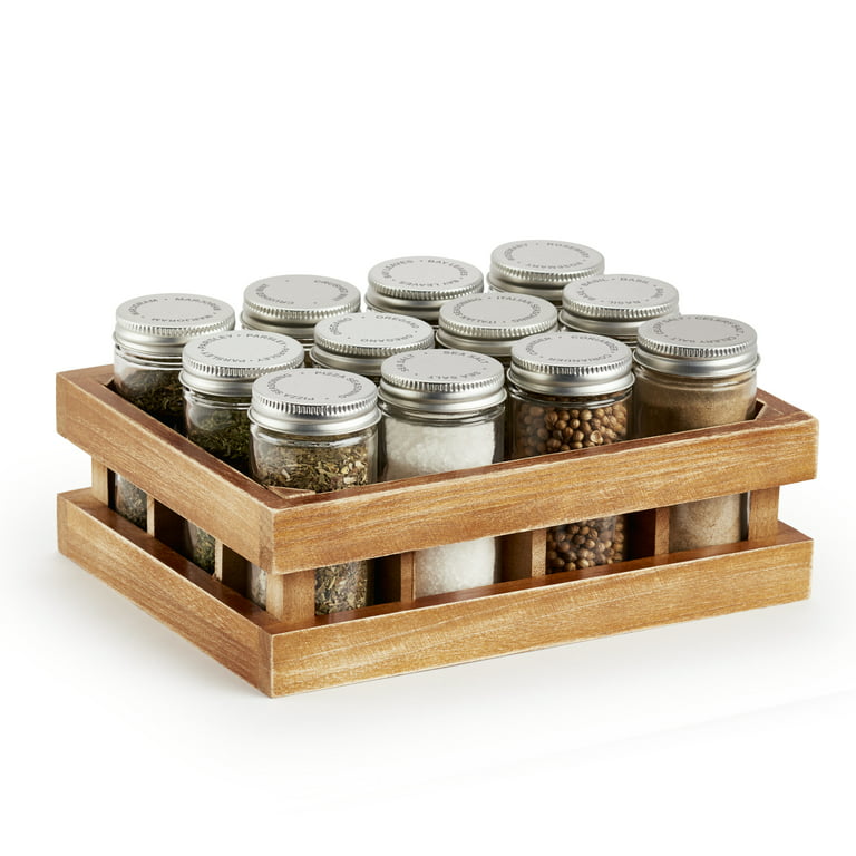 Kamenstein 12 Glass-Jar Wooden Crate Spice Rack, Spices and Jars Included