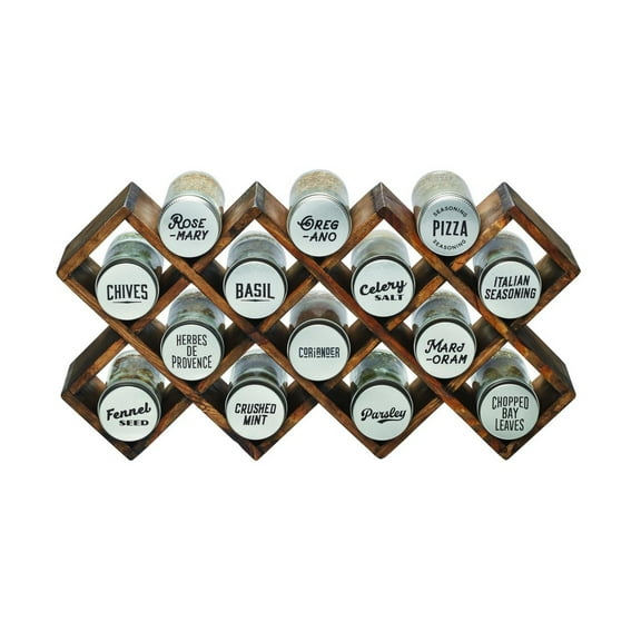 Kamenstein Prefilled 14-Jar Criss Cross Spice Rack in Grey Wash, Spices and Jars Included