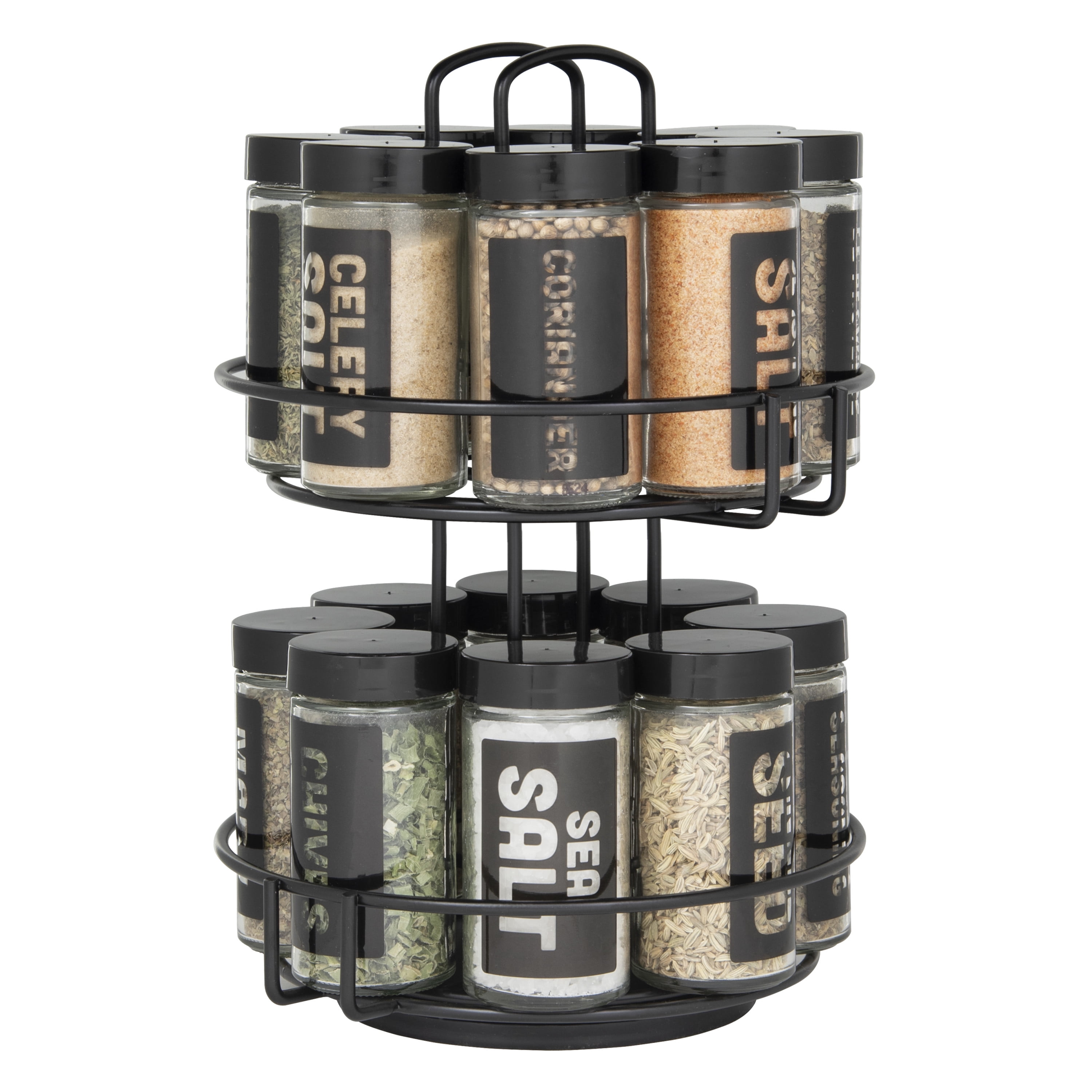 Kamenstein 16 Jar Metal Spice Rack Spices Included 11 in Tall Black