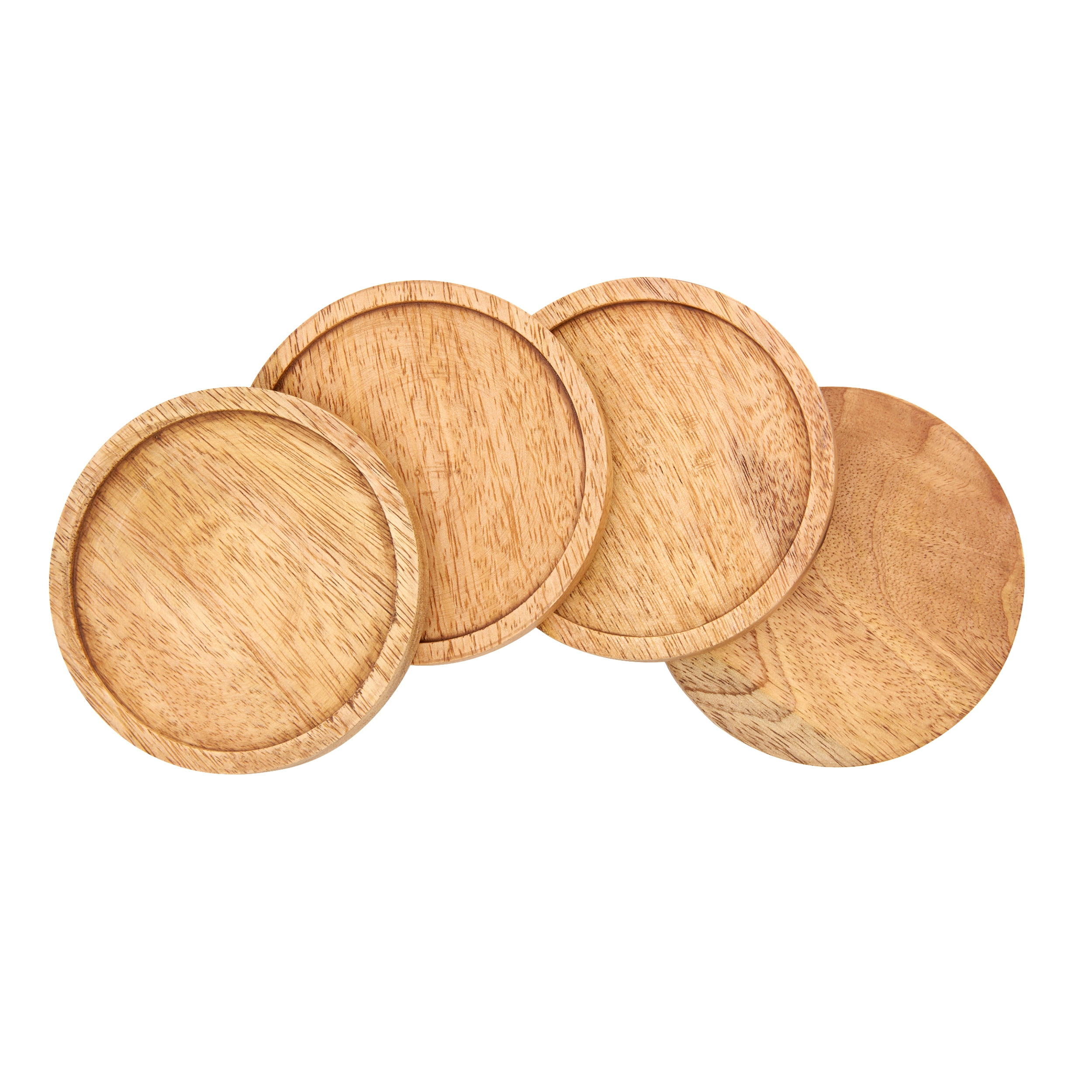 Kamenstein 4 Piece Round Acacia Coaster Set with Recessed Center