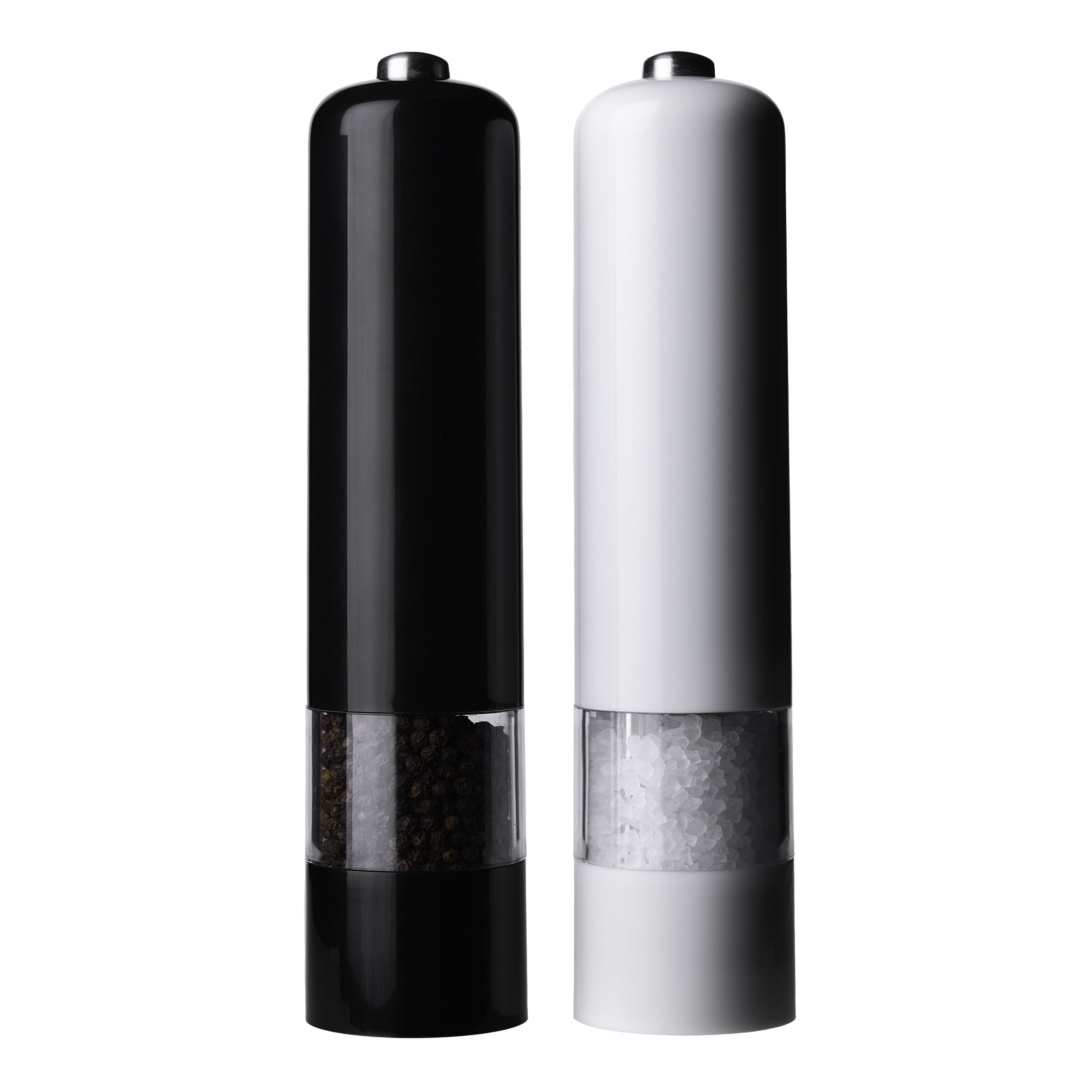 Kamenstein 8-Inch Battery Operated Prefilled Salt & Pepper Grinder Set, Black & White