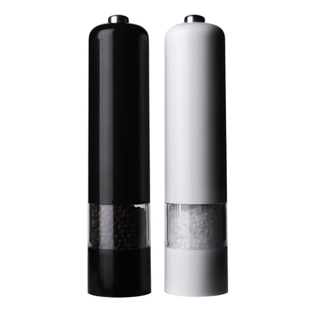 KAMENSTEIN 8-INCH BATTERY OPERATED PREFILLED SALT & PEPPER GRINDER SET, BLACK & WHITE