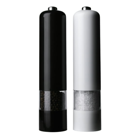 Kamenstein 8-Inch Battery Operated Prefilled Salt & Pepper Grinder Set, Black & White
