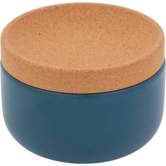 Kamenstein Ceramic and Cork Salt Pig with Easy Lift Lid for Easy Access,Teal