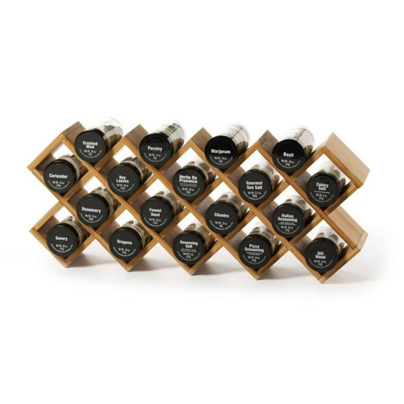 Kamenstein Criss-Cross Revolving 18-Jar Prefilled Bamboo Spice Rack/Tower with Free Spice Refills for 5 Years