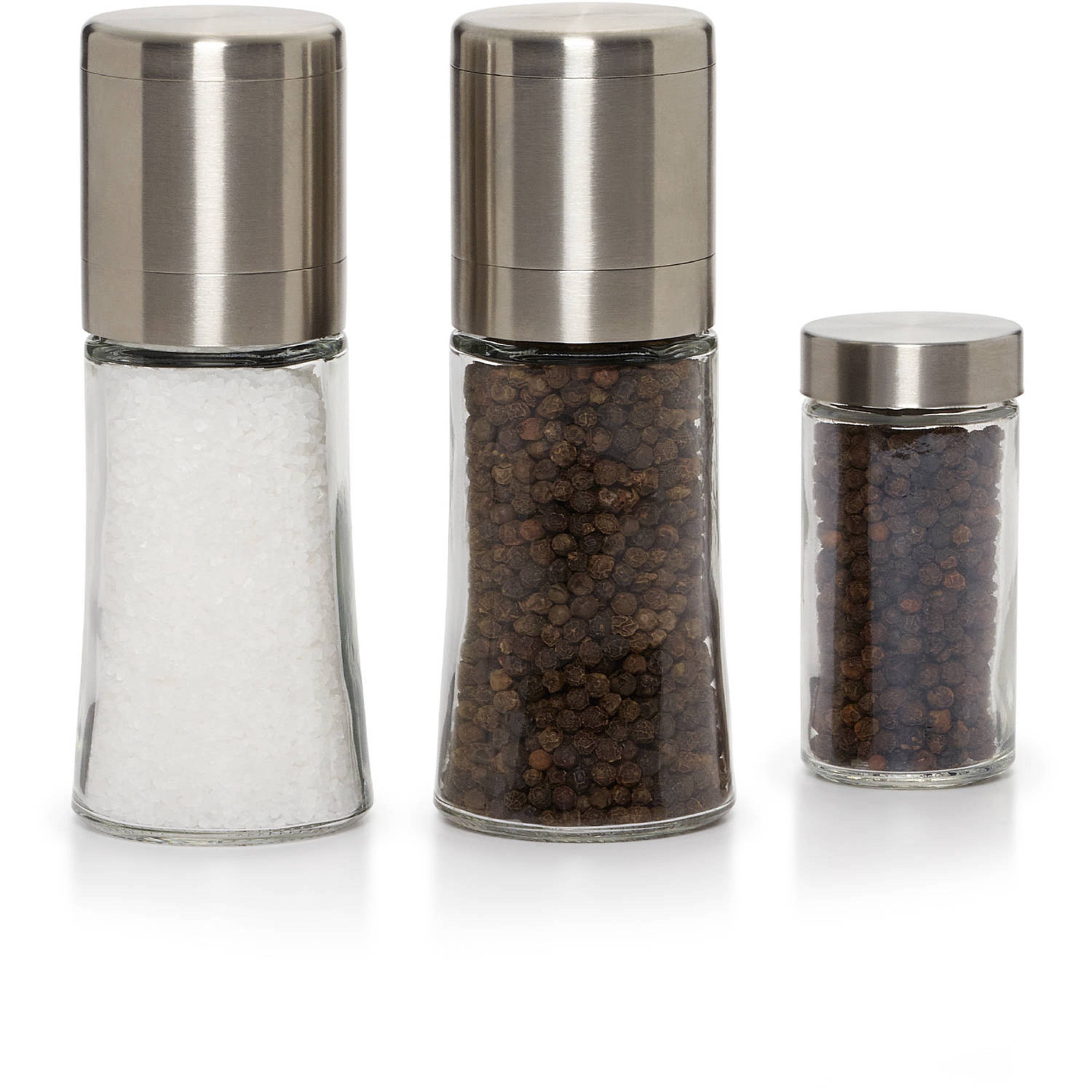 Bueautybox Stainless Steel Pepper Mills with One Hand Stands Mini