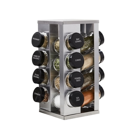 Kamenstein Heritage 16-Jar Revolving Pre-Filled Countertop Spice Rack Organizer with Free Spice Refills for 5 Years