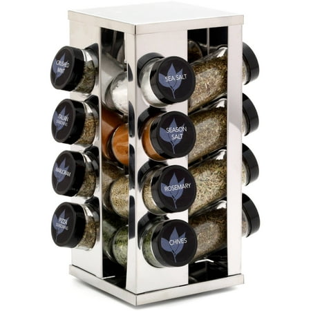 Kamenstein Heritage 16-Jar Revolving Pre-Filled Countertop Spice Rack Organizer with Free Spice Refills for 5 Years