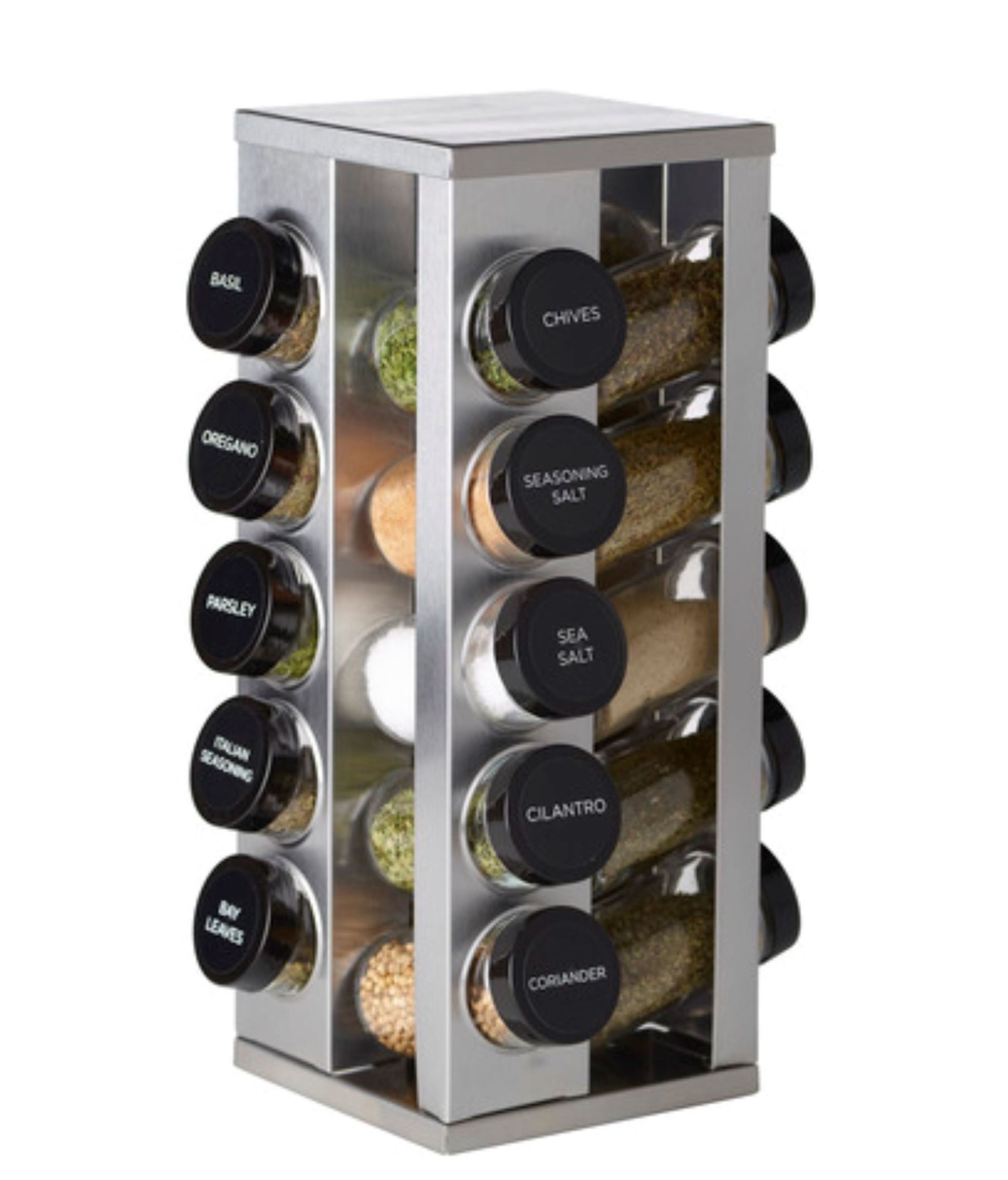 Orii 20 Jar Spice Rack with Spices Included - Tower Organizer for Kitchen  Spices and Seasonings, Free Spice Refills for 5 Years (Silver Black)