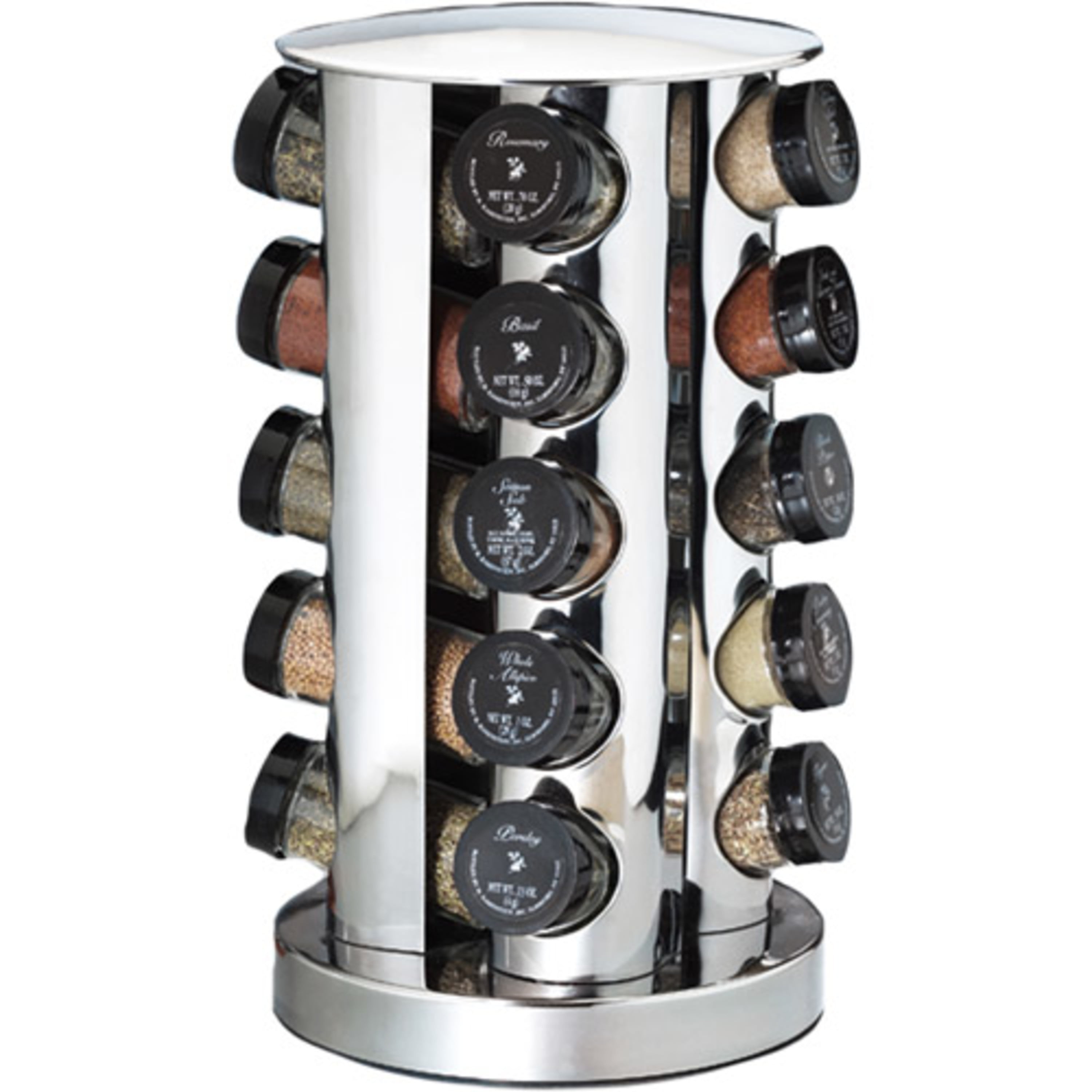 Tytroy Space Saving & Easy Access 14 Tall Round Revolving 20 Empty Glass Jars Kitchen Countertop Stainless Steel Spice Rack Tower Stand Organizer