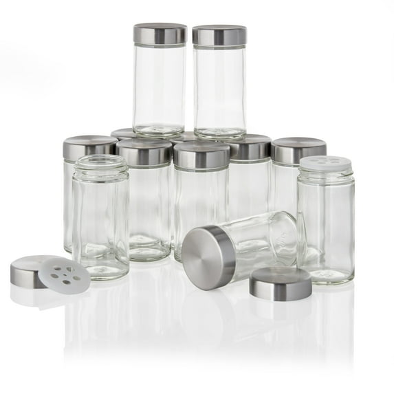 Kamenstein Sets of 12 3-ounce Empty Glass/Stainless Steel Lid Jars