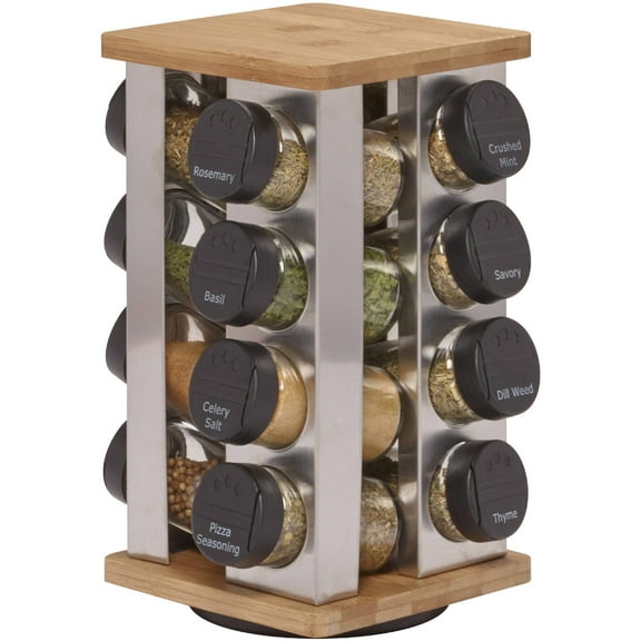 Kamenstein Warner 16-Jar Revolving Countertop Spice Rack Organizer with Free Spice Refills for 5 Years