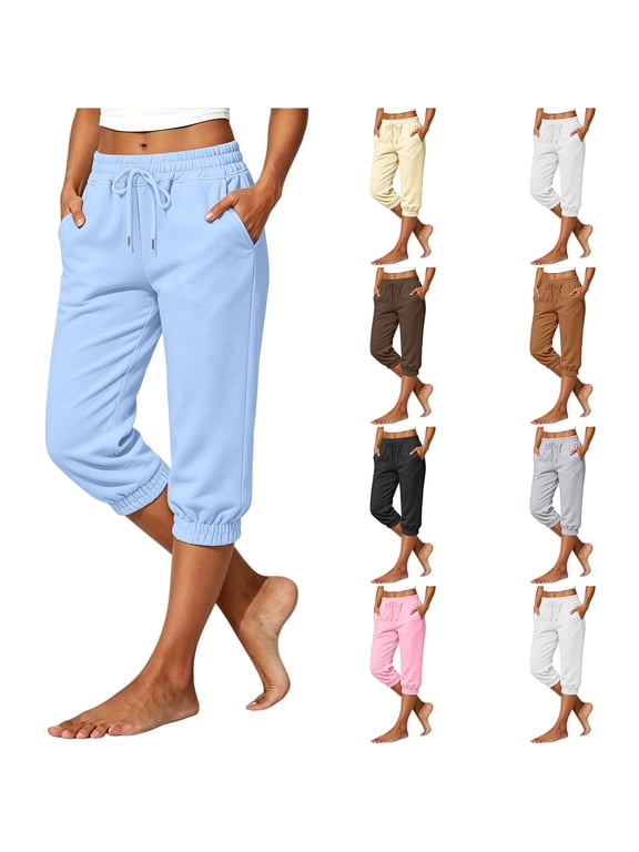 Capri Pants for Women Lounge Capri Sweatpants | Soft & Lightweight, Elastic Drawstring Waist, Cropped Running Joggers Petite Fall Outfits