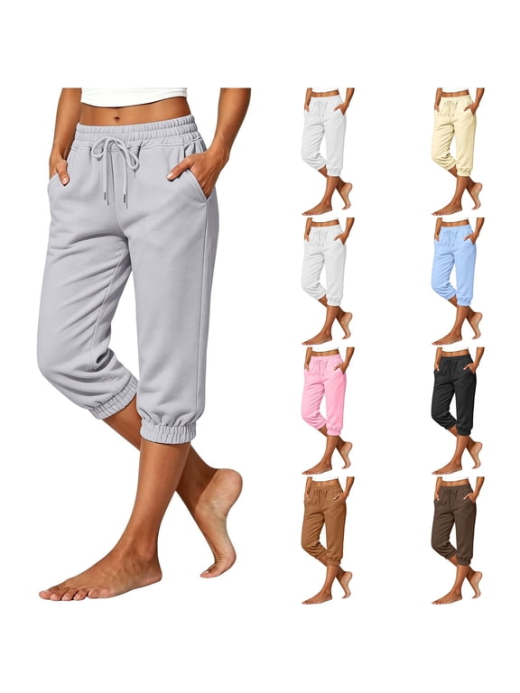 Capri Pants for Women Lounge Capri Sweatpants | Soft & Lightweight, Elastic Drawstring Waist, Cropped Running Joggers Petite Fall Outfits