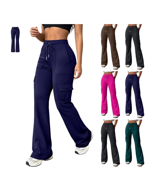 Cargo Flare Pants for Women High Waisted Wide Leg Yoga Pants Butt Lifting Gym Workout Bootcut Leggings Lounge Bell Bottoms