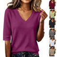 thumbnail image 1 of Kamentoy Fall Sweaters for Women Lightweight Knit V Neck Elbow Sleeve Tops Thin Pullover Sweater Shirt Tunic Casual Blouse, 1 of 6