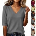 thumbnail image 1 of Kamentoy Fall Sweaters for Women Lightweight Knit V Neck Elbow Sleeve Tops Thin Pullover Sweater Shirt Tunic Casual Blouse, 1 of 6