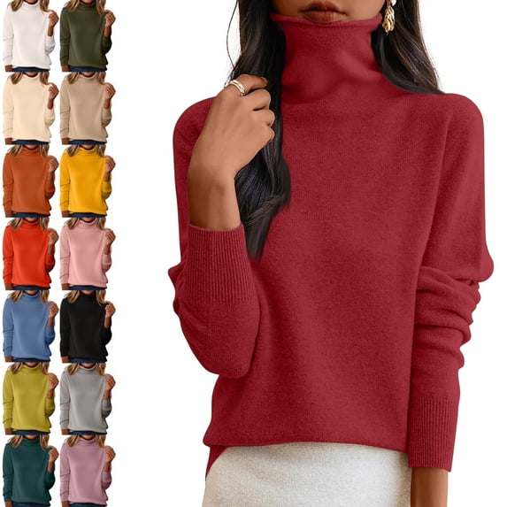 Kamentoy Fall Sweaters for Women Warm Long Sleeve Neck Sweater Fall Winter Soft Knit Turtleneck Tops, Casual Lounge Work Daily Wear
