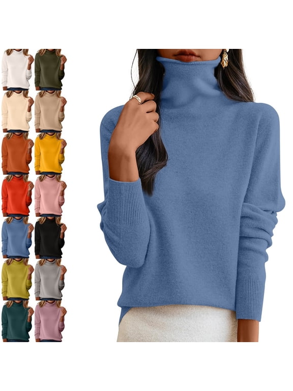 Fall Sweaters for Women Warm Long Sleeve Neck Sweater Fall Winter Soft Knit Turtleneck Tops, Casual Lounge Work Daily Wear
