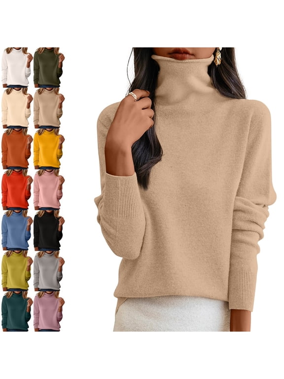 Fall Sweaters for Women Warm Long Sleeve Neck Sweater Fall Winter Soft Knit Turtleneck Tops, Casual Lounge Work Daily Wear