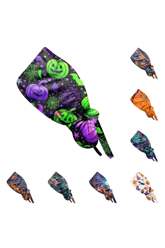 Halloween Headbands For Women Fashionable Halloween Printed Work Hat Casual Women'S Ponytail Hat Halloween Print Scrub Cap