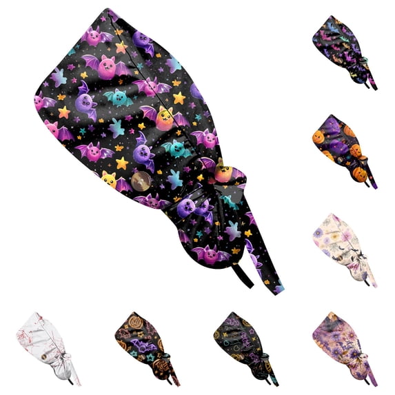 Kamentoy Halloween Headbands For Women Print Ponytail Scrub Cap Soft Elastic Breathable Adjustable Work Hat For Fall Holiday Halloween Headwear