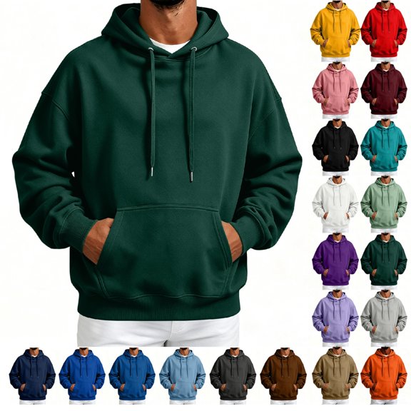 Kamentoy Lightweight Hoodies For Men Vintage Drawstring Collar Pullover Kangaroo Pocket | Plain Vintage Fashion Hooded Sweatshirt for Fall Winter School Sports