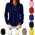 thumbnail image 1 of Kamentoy Long Sleeve Polo Shirts for Women Dressy Button Lapel Collar Golf Tops | Business, Office, Workout, Vacation, Holiday, Workout Clothes, 1 of 8