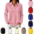 thumbnail image 1 of Kamentoy Long Sleeve Polo Shirts for Women Dressy Button Lapel Collar Golf Tops | Business, Office, Workout, Vacation, Holiday, Workout Clothes, 1 of 8