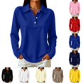 thumbnail image 1 of Kamentoy Long Sleeve Polo Shirts for Women Dressy Button Lapel Collar Golf Tops | Business, Office, Workout, Vacation, Holiday, Workout Clothes, 1 of 8