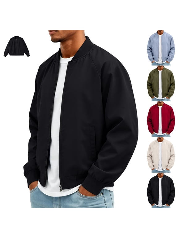 Mens Lightweight Water Repellent Bomber Windbreaker Raglan Sleeve Baseball Collar Zip Up Coat Wrinkle Resistant Outerwear