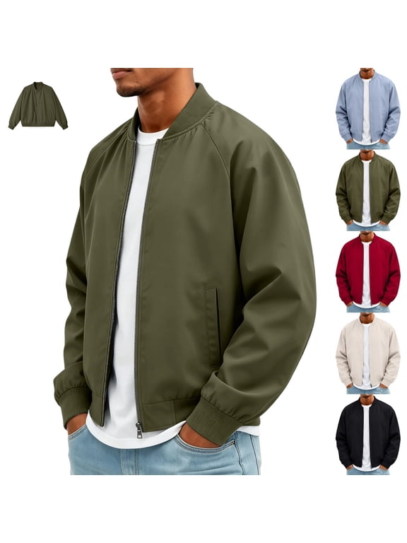 Mens Lightweight Water Repellent Bomber Windbreaker Raglan Sleeve Baseball Collar Zip Up Coat Wrinkle Resistant Outerwear