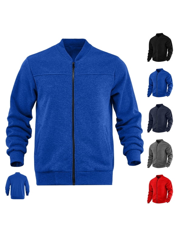 Mens Sweatshirt Full Zip Up Stand Collar No Hood Casual Jackets Long Sleeve Mock Neck Fall Warm Coats with Pockets