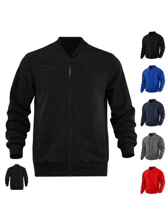 Mens Sweatshirt Full Zip Up Stand Collar No Hood Casual Jackets Long Sleeve Mock Neck Fall Warm Coats with Pockets