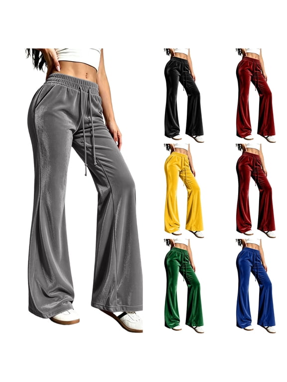 Pants for Women Velvet High Waisted Drawstring Wide Leg Casual Pant Loose Fit Fall Pants Ideal for Daily Work Going Out Travel House