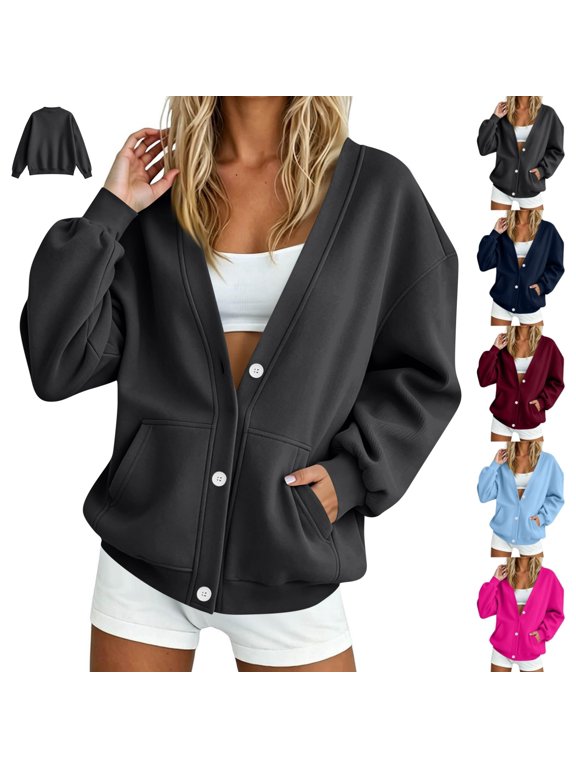 Sweatshirt Cardigan Women Lightweight Button Down Bomber Jacket | Open Front, Drop Shoulder, Home Lounge Sweatshirt, Sherpa Jacket Women