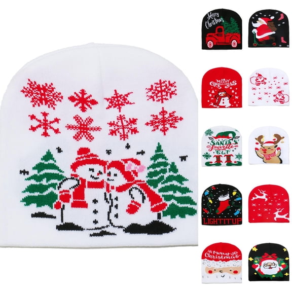 Kamentoy Unisex Christmas Knit Beanie Hat Soft Stretchy Festive Pattern Winter Holiday Cap for Men Women Christmas Party Daily Outdoor Cold Weather Wear