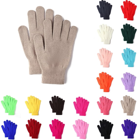 Kamentoy Winter Knit Gloves for Adults, Stretchy Solid Full Finger Thermal Gloves for Adults Women Cold Weather Daily Wear