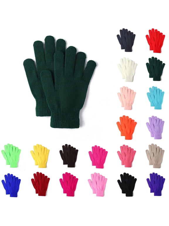 Winter Knit Gloves for Adults, Stretchy Solid Full Finger Thermal Gloves for Adults Women Cold Weather Daily Wear