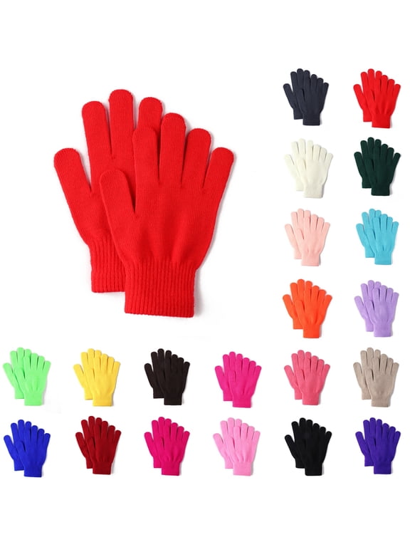 Winter Knit Gloves for Adults, Stretchy Solid Full Finger Thermal Gloves for Adults Women Cold Weather Daily Wear