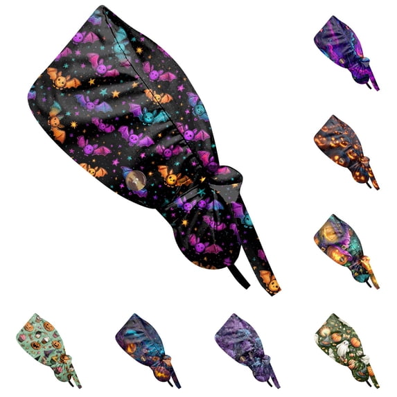 Kamentoy Women Halloween Print Scrub Cap Soft Work Hat For Fall Holiday Party Lightweight Seasonal Head Wrap Headwear Halloween Headbands For Women