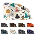 thumbnail image 1 of Kamentoy Women Halloween Witch Hat Halloween Print Ponytail Scrub Cap Soft Elastic Breathable Adjustable Work Hat For Fall Holiday Party Headwear For Women, 1 of 5