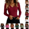 thumbnail image 1 of Kamentoy Women Long Sleeve Ribbed Fitted Sweaters Top | Soft Knitted Lightweight, Slim V Neck Shirts, Going Out Work Office Tops, Winter Layer Clothes, 1 of 6