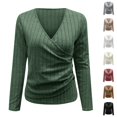 thumbnail image 1 of Kamentoy Women Long Sleeve V Neck Sweater Soft Slim Fit Casual Wrap Top, Ribbed Knit T Shirts, Business Casual Clothes, Fall Going Out Tops, 1 of 6