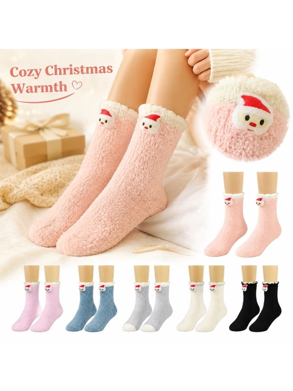 Women's Christmas Socks Snowman Mid-Calf Socks Women Christmas Crew Socks Thick Fuzzy Plush Socks Soft Warm Winter Sleep Socks