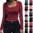 thumbnail image 1 of Kamentoy Women's Long Sleeve Crop Tops Ribbed Knit Y2k Scoop Neck Slim Fit Basic Going Out Shirts For Fall Everyday Wear, 1 of 5